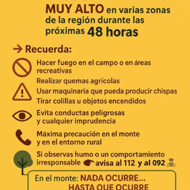 Alerta: Riesgo de incendio muy alto en varias zonas de la región durante las pr...