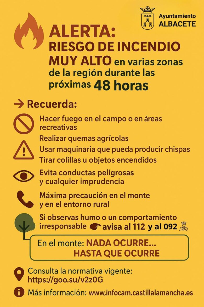Alerta: Riesgo de incendio muy alto en varias zonas de la región durante las pr...