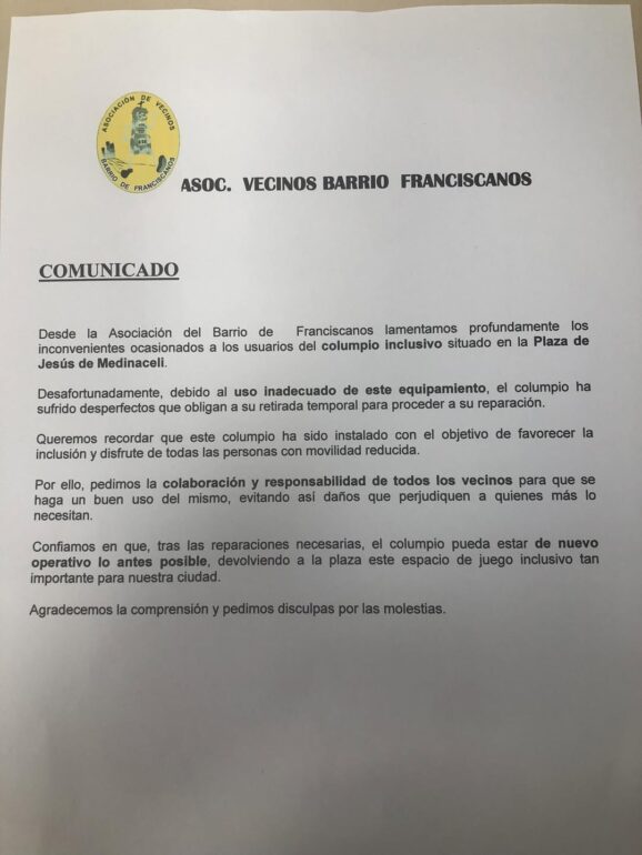 Para informar a todos nuestros vecinos del problema del columpio inclusivo de la...