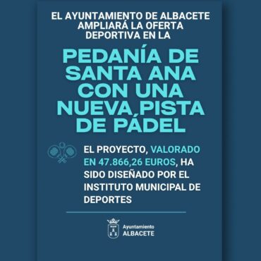 Nueva pista de pádel en Santa Ana

El Ayuntamiento de Albacete ampliará la ofer...