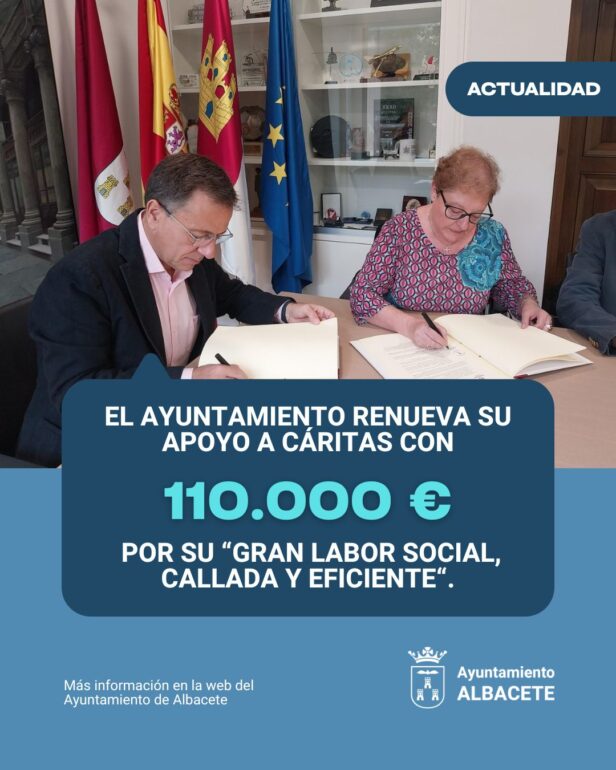El Ayuntamiento renueva su apoyo a Cáritas Diocesana de Albacete  con 110.000 €...